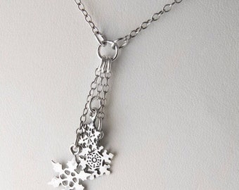 Snowflakes Sterling Silver and Pearl Cascade Necklace