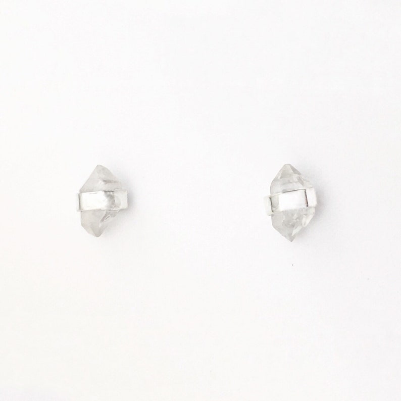 Herkimer Diamond Timy Stud Earrings in Sterling Silver, Raw Herkimer Quartz Earrings image 2
