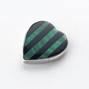 Heart Mosaic Sterling Silver Tie Tack of Malachite and Black Onyx