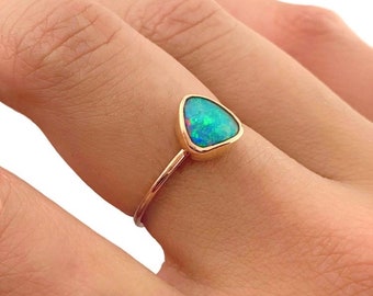 Australian Opal Stacking Ring in 14k Gold or 10k, Genuine Opal 14k Gold Ring, 14k Solid Gold Ring, Ethically Mined Opal, Custom Opal Ring