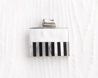 Piano Inlay Sterling Silver Pendant with Mother of Pearl and Black Onyx