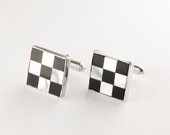 Checker Sterling Silver Cufflinks in Black Onyx and Mother of Pearl