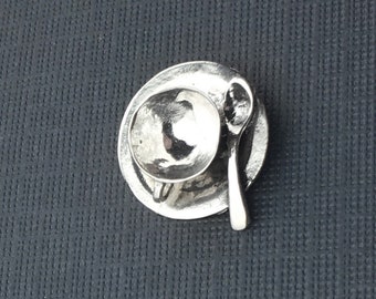 Tea Party Sterling Silver Tack, Tea Cup and Saucer Silver Tie tack, Lapel Pin