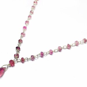 Faceted Pink Tourmaline Sterling Silver Necklace, Rubellite Silver Necklace
