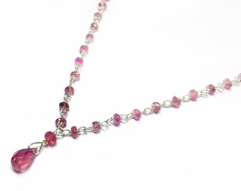 Faceted Pink Tourmaline Sterling Silver Necklace, Rubellite Silver Necklace