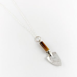 Tiger’s Eye Garden Shovel Pendant in Sterling Silver, Mini Trowel Tool Pendant in Sterling Silver, Miniature Shovel Charm Pendant