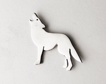 Howling Wolf Sterling SIlver Tie Tack Lapel Pin, Silver Wolf Pin