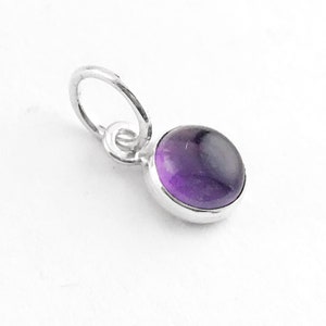 Little Amethyst Charm in Sterling Silver, Small Purple Amethyst Pendant, Round Amethyst Necklace in Sterling Silver, February Birthstone