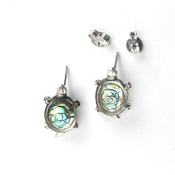 Small Abalone Turtle Sterling Silver Stud Earrings - image 6