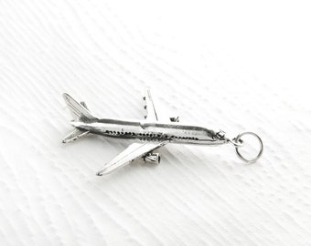 Large Airplane Sterling Silver Pendant