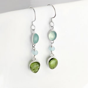 Handmade Peridot & Aquamarine Chalcedony Sterling Silver Dangle Earrings