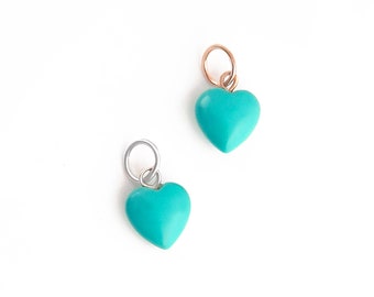 Sleeping Beauty Turquoise Heart Charm in Sterling Silver or Gold, Small Heart Charm, Silver Charm, Gold Charm, Turquoise Heart Pendant