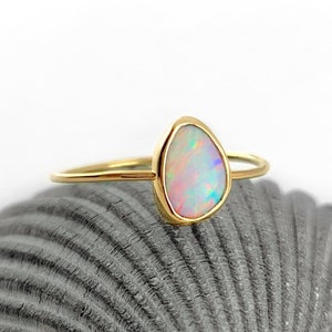 Australian White Opal Stacking Ring in 14k Gold Filled or Sterling Silver, White Opal Ring, Ethically Mined Opal, Custom Bespoke Opal Ring