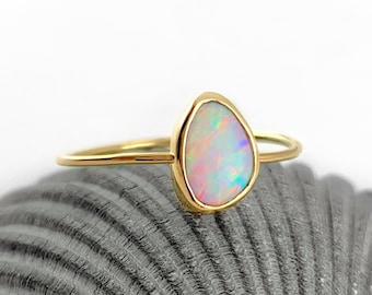 Australian White Opal Stacking Ring in 14k Gold Filled or Sterling Silver, White Opal Ring, Ethically Mined Opal, Custom Bespoke Opal Ring