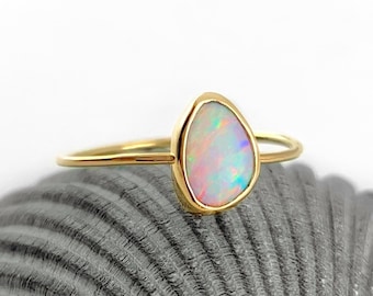 Australian White Opal Stacking Ring in 14k Gold Filled or Sterling Silver, Coloful White Opal Ring, Ethically Mined Opal, Custom Opal Ring