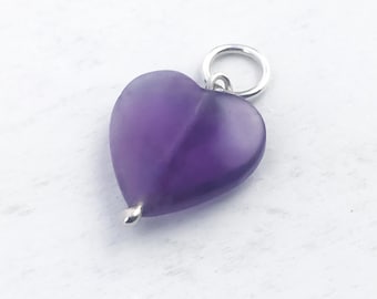 Natural Amethyst Heart Pendant in Sterling Silver, Purple Heart Charm, Amethyst Charm Pendant, Heart Pendant, Silver Pendant