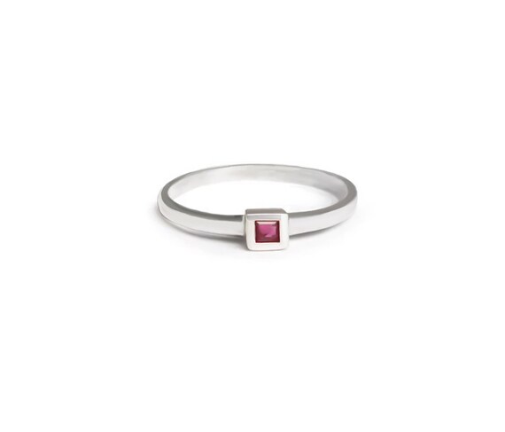 Vintage Princess Cut Ruby Ring: Minimalist Sterli… - image 1