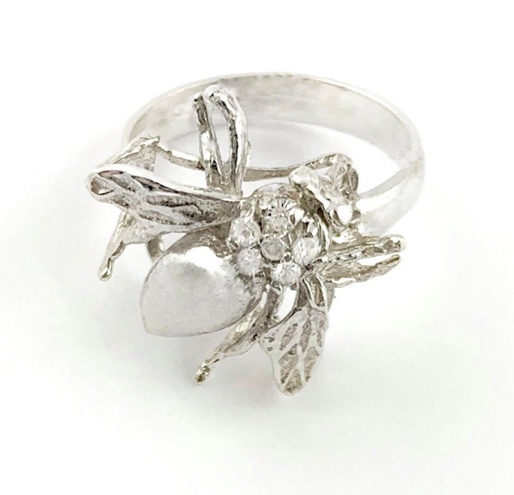 Sparkling Bumblebee Ring Sterling Silver and Cubi… - image 1