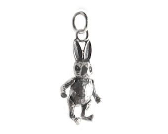 Dancing Rabbit Sterling Silver Charm, Articulated Charm, Moving Charm