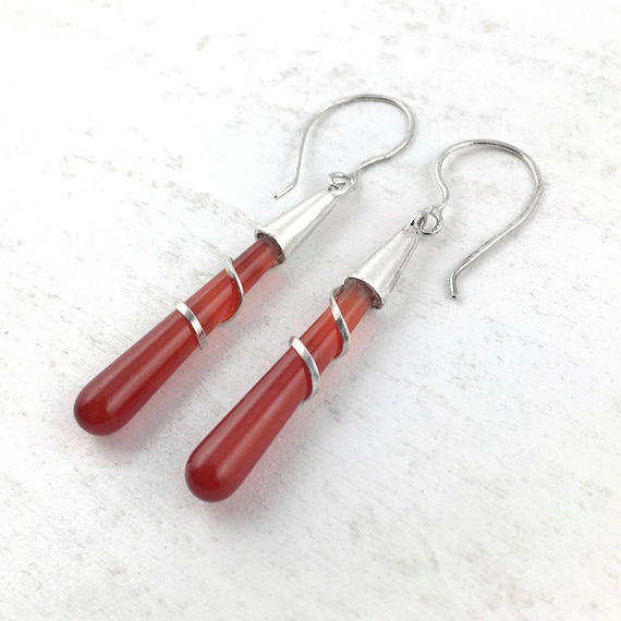 Carnelian Long Hook Earrings Carnelian Long Hook Earrings