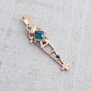 Victorian 10K Gold Pendant: Green Tourmaline & Sapphire Antique Charm image 4