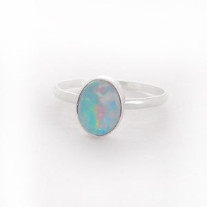 Large Australian Opal Ring in Sterling Silver, Simple Round Oval Opal Ring, Sterling Silver Opal Ring, Ethically Mined Opal, Custom Opal image 7