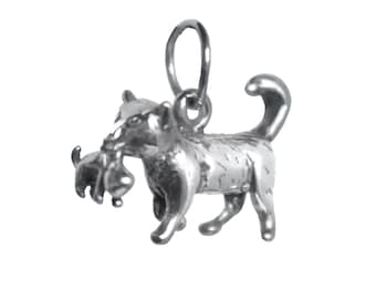 Momma Cat and Kitten Sterling Silver Charm Pendant