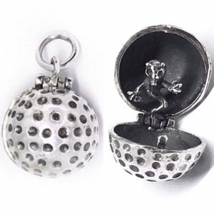 Golf Ball with Goblin Silver Charm, Vintage Moving Sterling Silver Locket Pendant