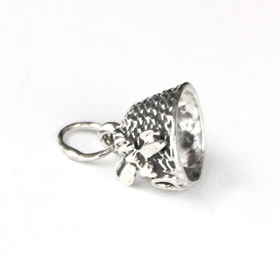 Bee Skep Charm in Sterling Silver, Beehive Charm … - image 2