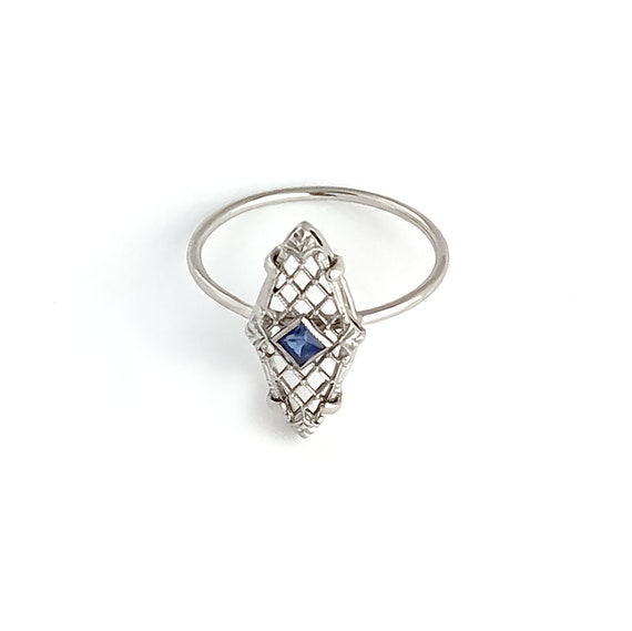 Antique Victorian Sapphire 14k White Gold Ring, V… - image 5