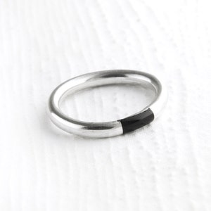 Simplistic Black Onyx Sterling Silver Ring, Sterling Silver Stacking Ring in Black Onyx, Simple Silver Stacking Ring With Gemstone image 1