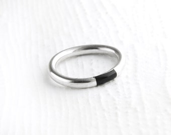 Simplistic Black Onyx Sterling Silver Ring, Sterling Silver Stacking Ring in Black Onyx, Simple Silver Stacking Ring With Gemstone