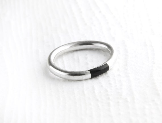 Black Onyx Sterling Silver Stacking Ring: Minimalist Gemstone Band