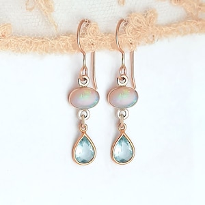 Australian Opal and Aquamarine Earrings: 14k Gold Filled or Sterling Silver