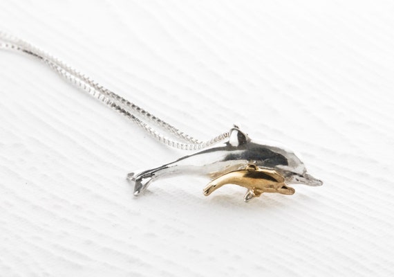 Mother and Baby Dolphin Pendant Sterling Silver a… - image 2