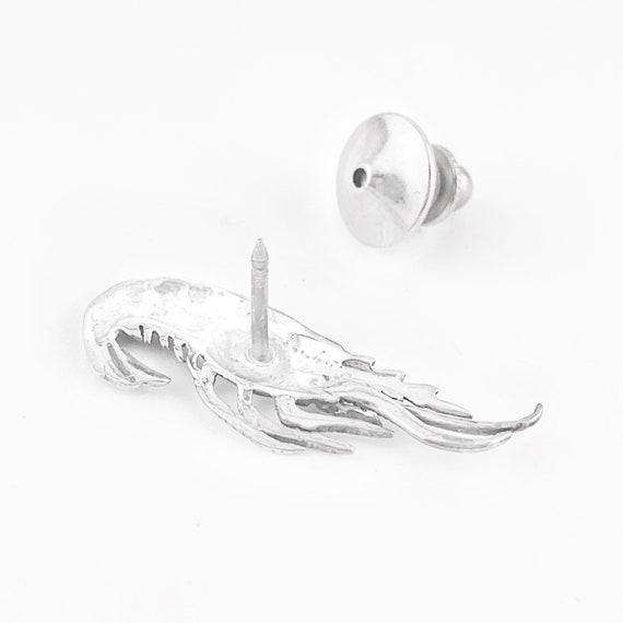 Realistic Shrimp Tie Tack in Sterling Silver, Sil… - image 3