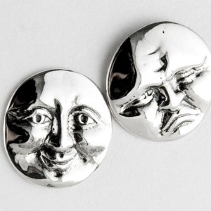 Dark and Light Side of The Moon Stud Earrings in Sterling Silver, Moon Face Stud Post Earrings in Sterling Silver, Moon Stud Earrings