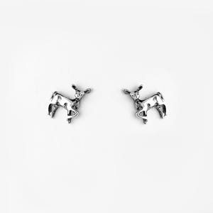 May include: A pair of silver deer stud earrings. The deer are facing forward with their heads tilted up.