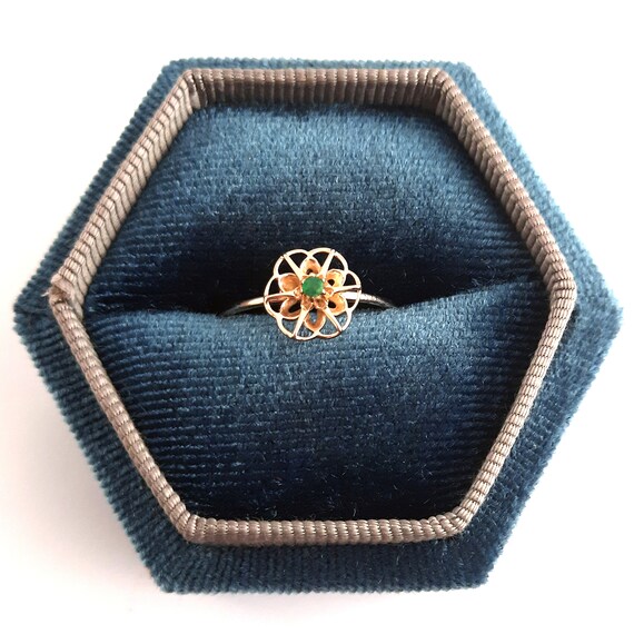 Antique Mandala Emerald 10K Gold Ring, Victorian … - image 8
