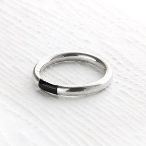 Simplistic Black Onyx Sterling Silver Ring, Sterling Silver Stacking Ring in Black Onyx, Simple Silver Stacking Ring With Gemstone image 2