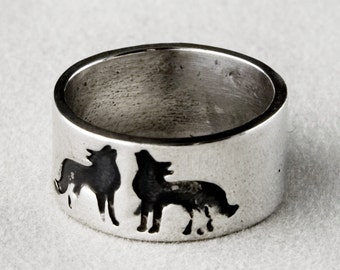 2 Wolves Sterling Silver Ring