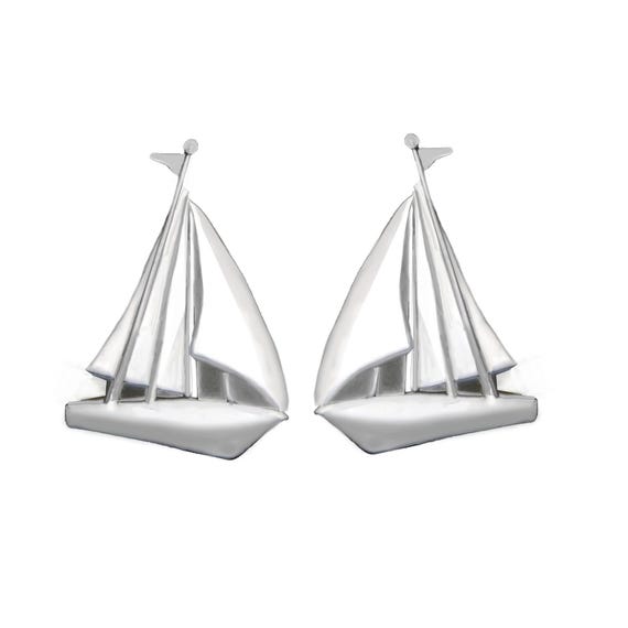 Sterling Silver Sloop Sailboat Stud Earrings: Han… - image 3