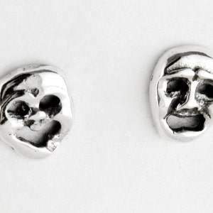 Comedy and Tragedy Sterling Silver Small Stud Earrings, Theatre Stud Earrings, Opera Drama Stud Earrings, Comedy and Tragedy Mask Studs image 1