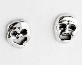 Comedy and Tragedy Sterling Silver Small Stud Earrings, Theatre Stud Earrings, Opera Drama Stud Earrings, Comedy and Tragedy Mask Studs