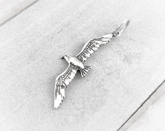 Diamond Cut Albatross Pendant: Sterling Silver Flying Bird Charm