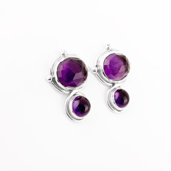 Elegant Faceted Amethyst Stud Post Earrings in Sterling Silver