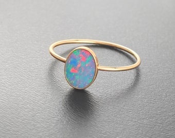 Australian Opal Stacking Ring in 14k Gold Filled, Yellow Gold Opal Ring, Large Opal Ring, Round Oval Opal, Ethically Mined Opal, Custom Opal