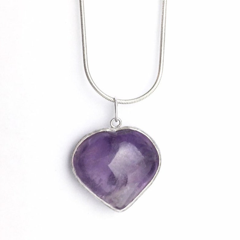 Large Amethyst Heart Pendant in Sterling Silver, Purple Heart February Birthstone Pendant, Rich Lavender Purple Amethyst image 3