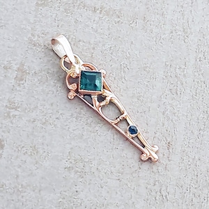 Victorian 10K Gold Pendant: Green Tourmaline & Sapphire Antique Charm