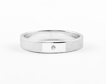 Men’s Brushed Cubic Zirconia Sterling Silver Ring Band, Simple Cubic Zirconia in Brushed Sterling Silver Men’s Ring